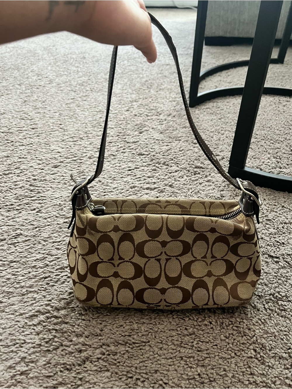 Signature Pattern Brown Coach Canvas Shoulder Bag